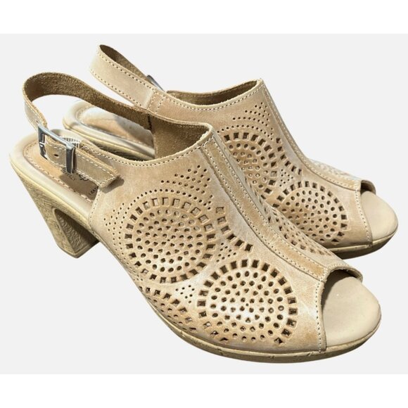 Spring Step Peep Toe Sandals Block Heel Liberty Laser-Cut Leather Size 40 / US 9 - Picture 3 of 10